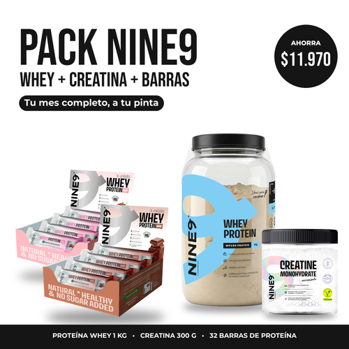 ARMA TU PACK NINE9 Whey Proteína + Creatina + Barras